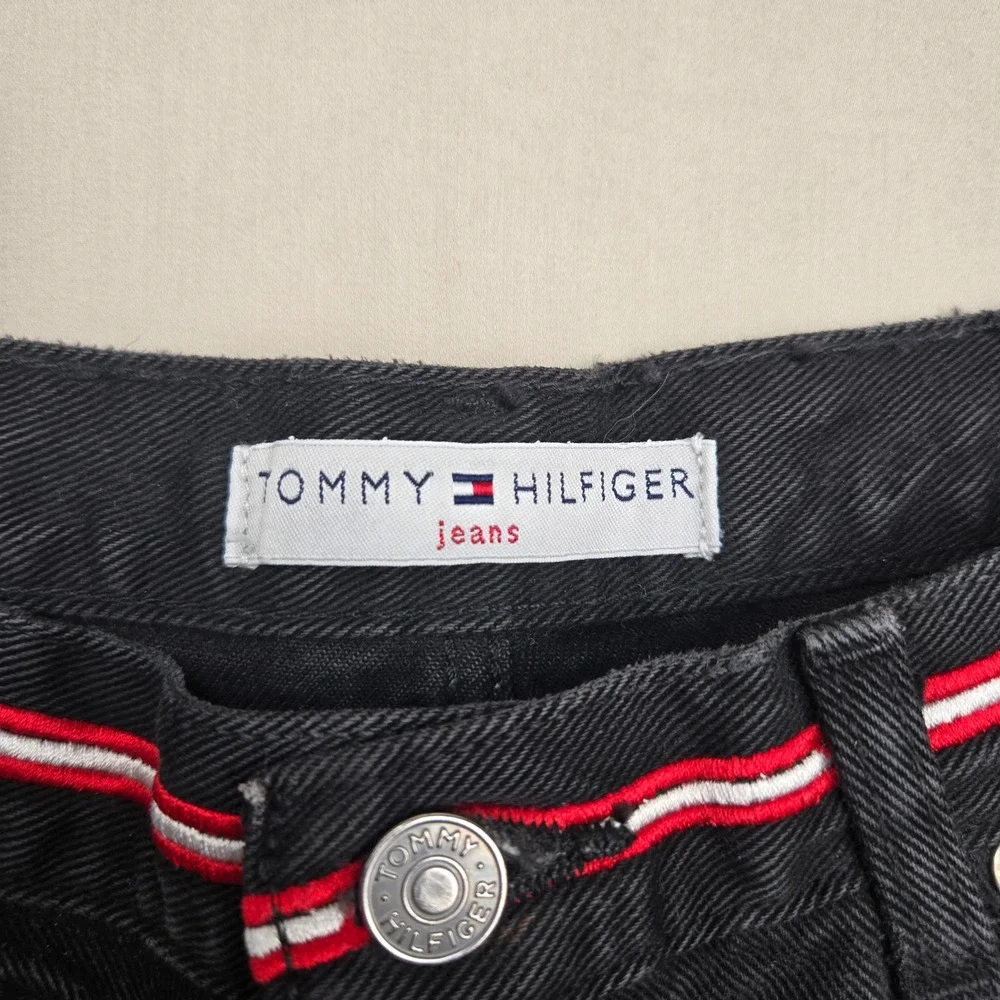 Tommy Hilfiger Jeans Womens Black Straight Leg Striped Waistband Denim High Rise